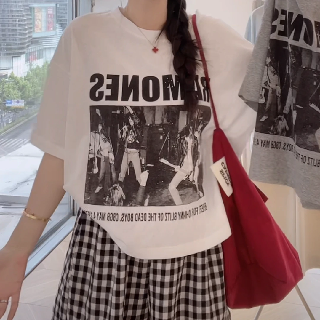 时尚卡通图案休闲韩版短袖T恤女2025夏季新款修身显瘦上衣百搭