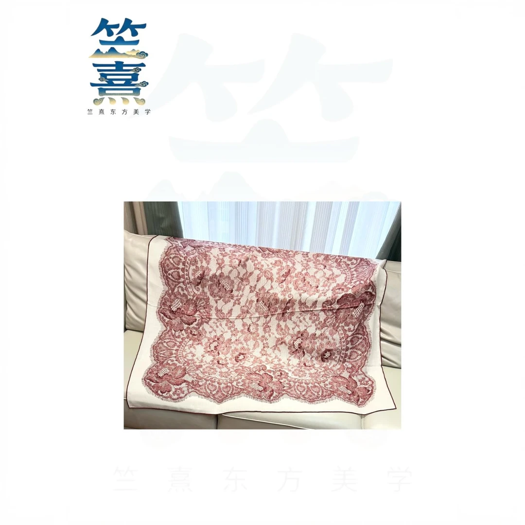 竺熹东方美学ZXCC021蕾丝网格钻石纹双面丝毛140大方巾