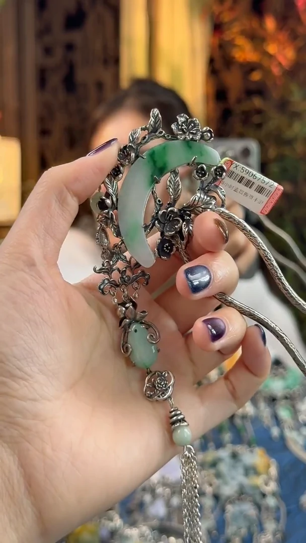 银S925镶嵌挂件翡翠发簪