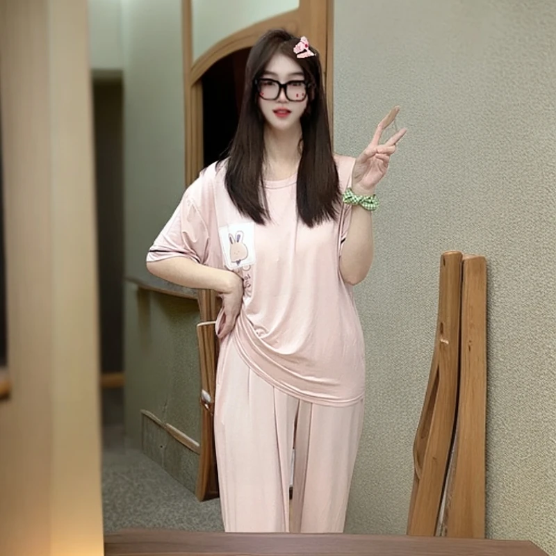 彼得小兔印花淡雅胸垫款家居服套装弹力巨大宽松透气舒适家居服