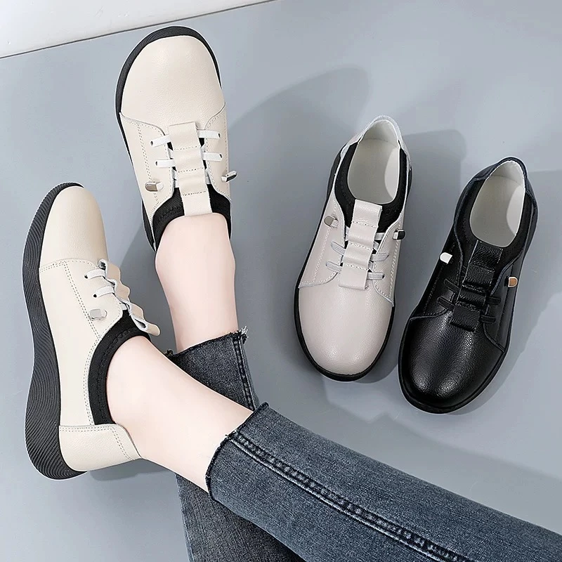 XD800豆豆鞋女2025春季平底鞋舒适软底防滑牛筋妈妈休闲单鞋