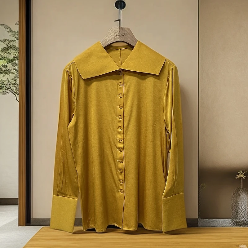 CJ147 林秀英 -C家  翻领桑蚕丝小众长袖衬衣WAB1096