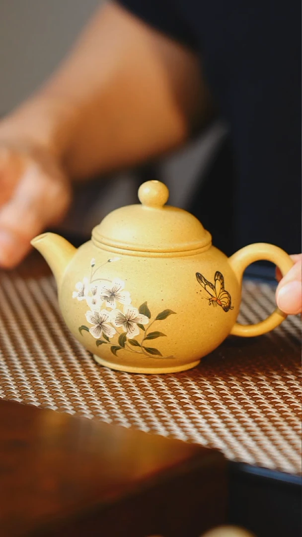 茶壶紫砂道洪水平 泥绘  130cc  本山绿 宜兴原矿紫砂