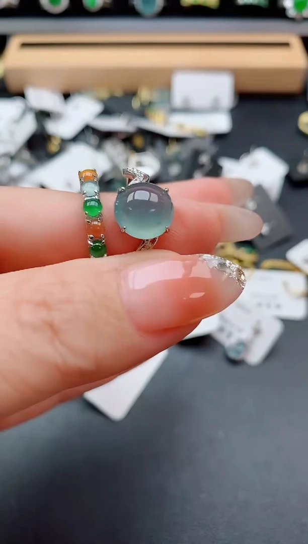 银S925镶嵌戒指翡翠1