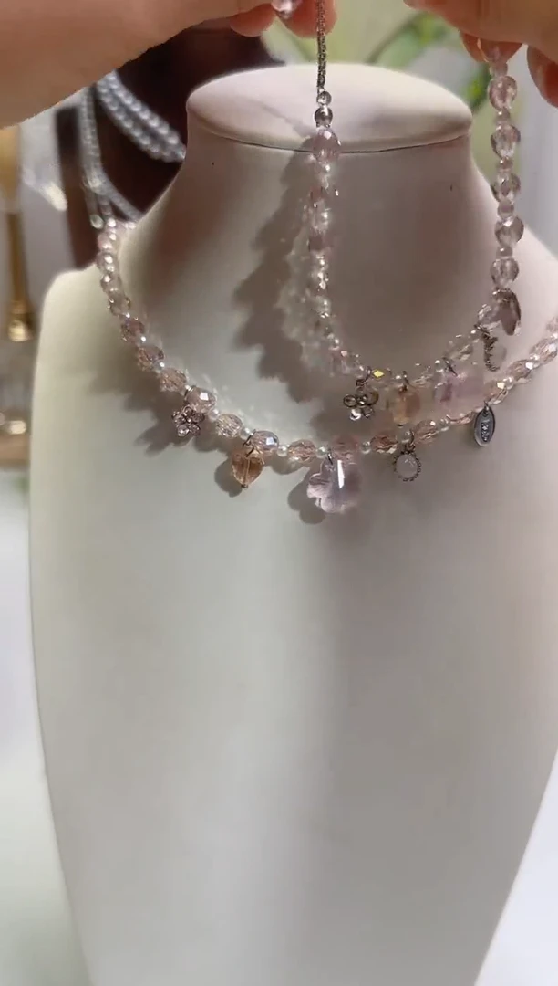 合成立方氧化锆合金锆石合金粉色项链+手链