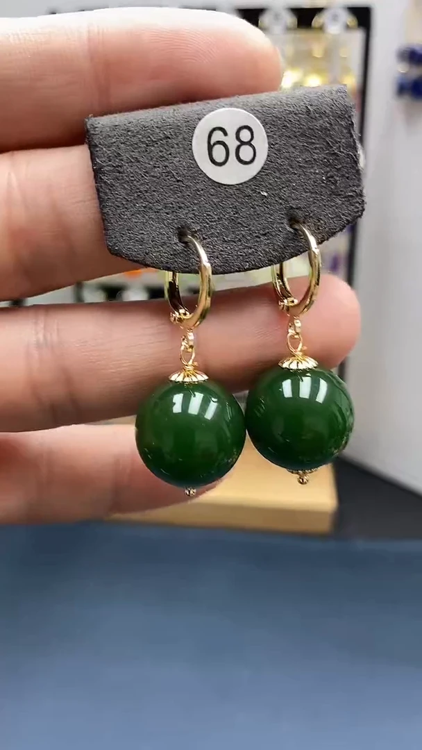 【闪购商品】和田玉耳饰银S925镀金镶嵌尺寸16mm耳扣22