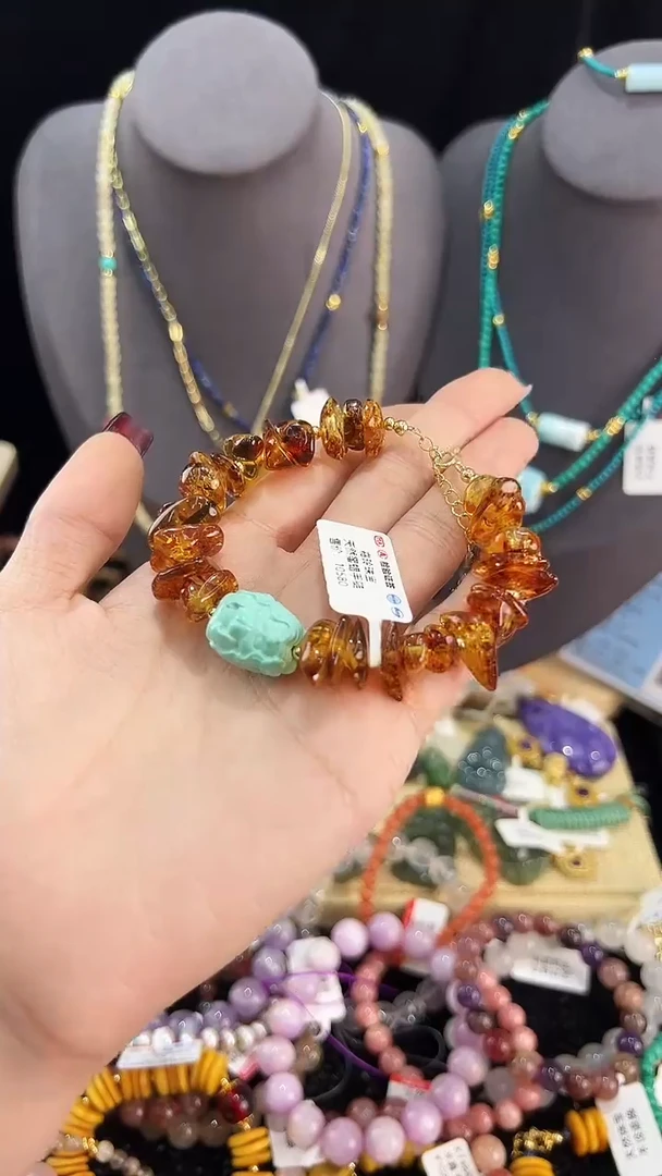 【闪购商品】琥珀（花珀）手链银S925镶嵌手串