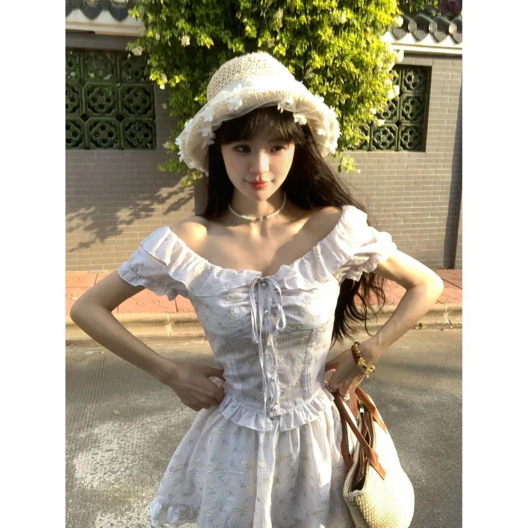 【QIANJIN】'半糖少女’夏季法式气质甜美少女收腰显瘦套装QL8691