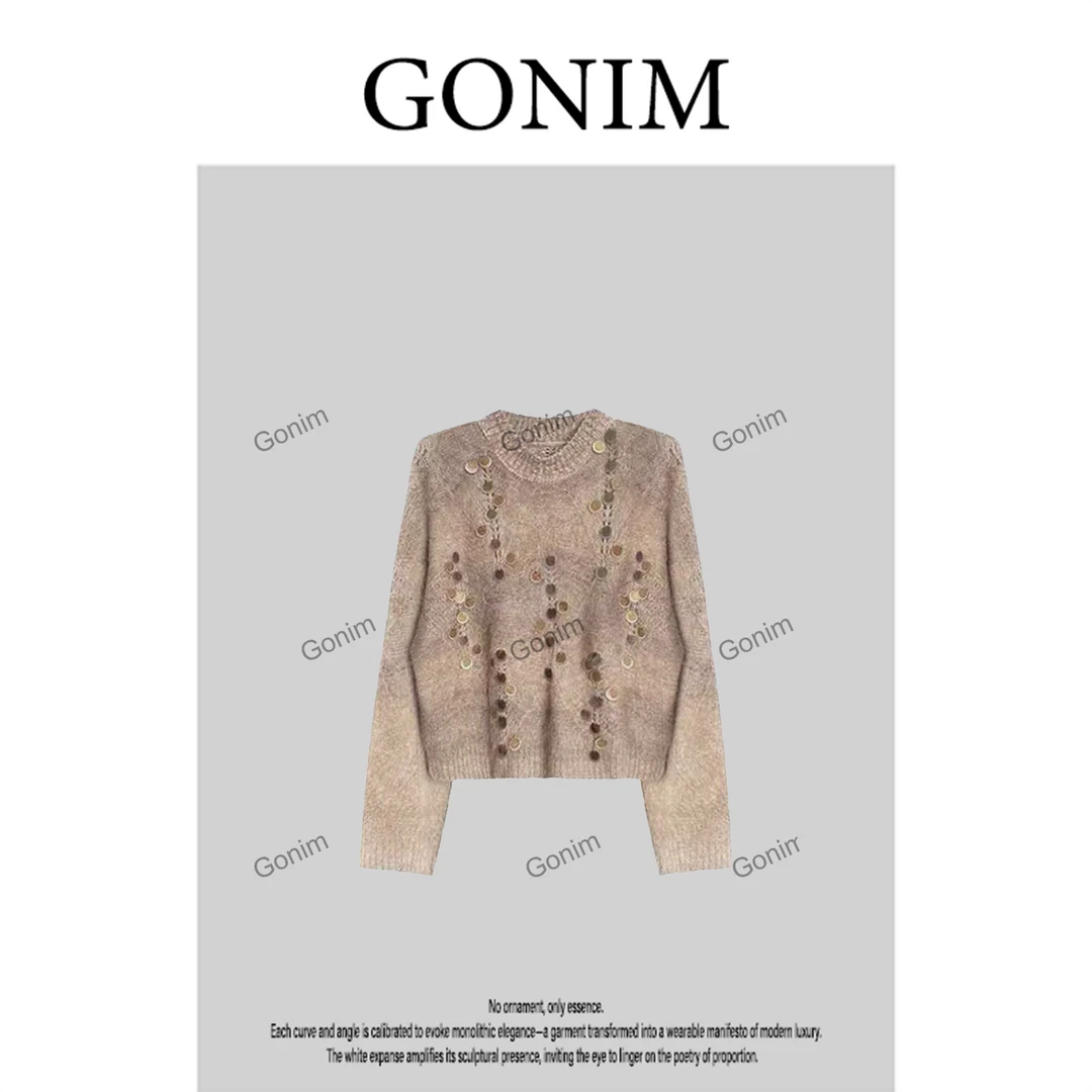 Gonim· ‘环饰织梦‘’2025早秋针织网红女时尚门襟气质毛衣女