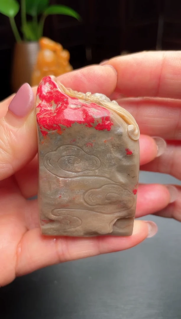 鸡血石昌化石印章摆件手把