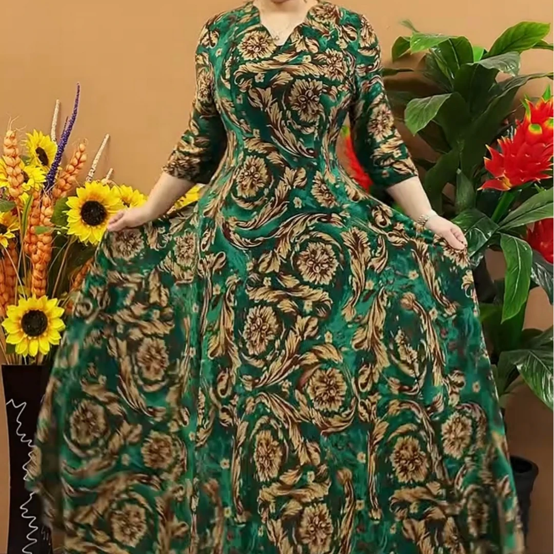 夏季洋气复古新款时尚百搭显瘦连衣裙阔太太宽松韩版气质印花裙子