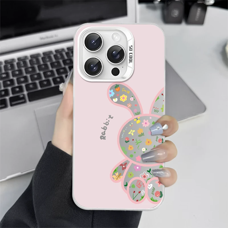 碎花小兔 彩银手机壳适用于华为小米苹果手机11/12/13/14/15/16