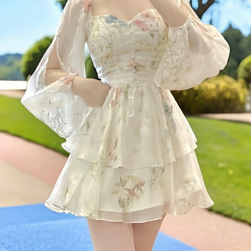 爆款法式显瘦气质裙子2024秋季新款时尚长袖洋气女装碎花短裙直播