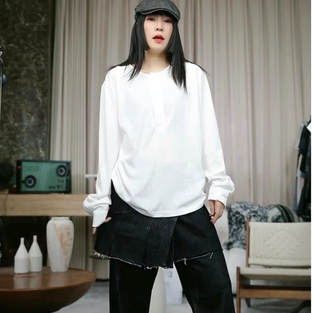 infobyfive2025秋冬新款三粒扣子长袖圆领打底衫五店NF0508022