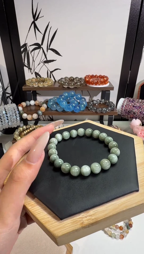 水晶摆件未镶嵌莫奈绿绿兔毛手串