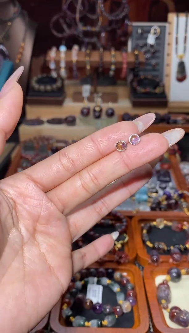 【闪购商品】水晶耳饰银S925镶嵌极光紫钛