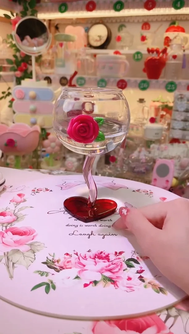 家居美物~玫瑰花爱心红酒杯~品质好发货快放心拍！