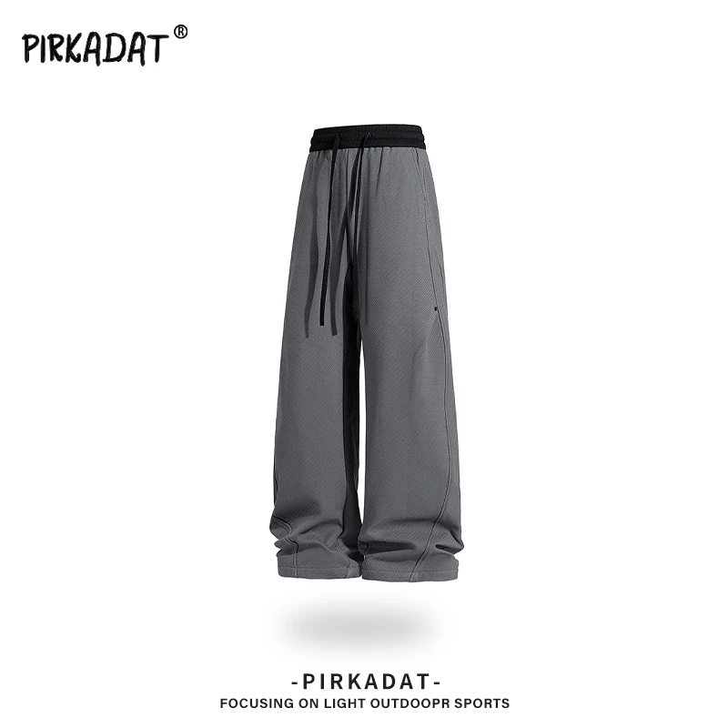 Pirkadat2025秋季新款拼接撞色系带休闲裤男美式复古潮流宽松长裤