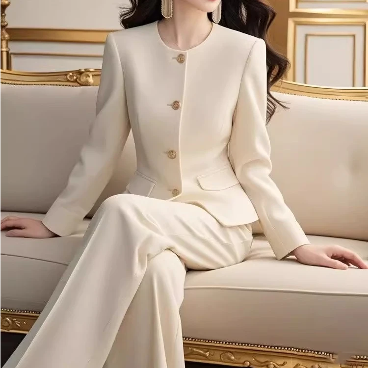 早秋穿搭大方得体时尚网红御姐气质高级感洋气小香风白色套装裤