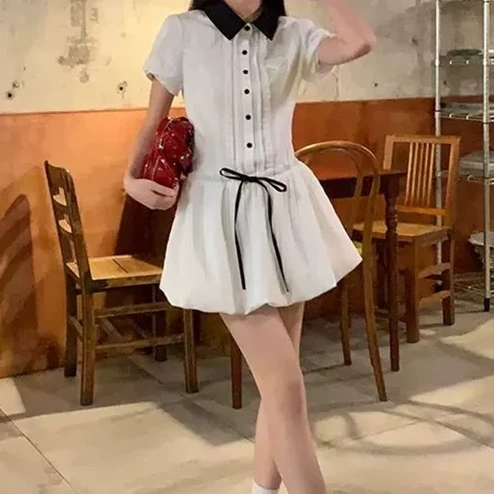【鱼白专属】女夏季新款收腰显瘦甜美小个子学院风裙子9511