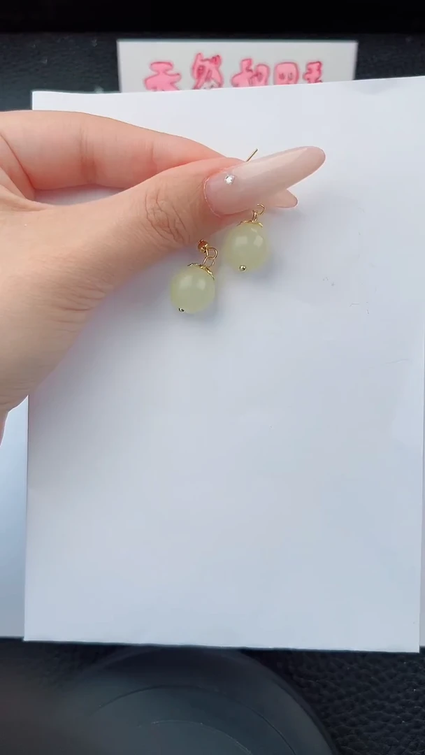 未镶嵌石英质玉耳坠碎玉微色差T黄