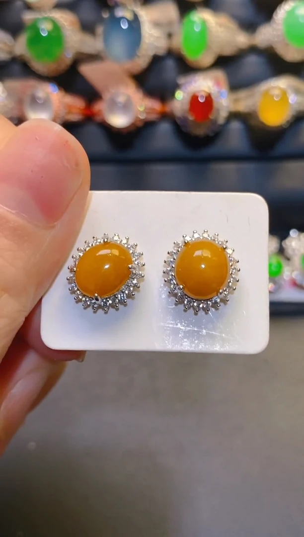 银S925镶嵌翡翠耳饰天然
