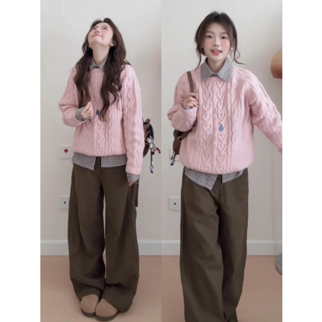 MARIE.COCO秋季韩系学院风灰色针织马甲叠穿长袖上衣半身裙三件套