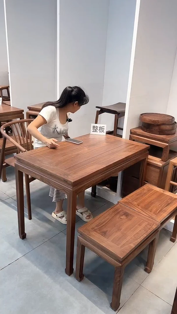 铁北美黑胡桃小茶桌椅组合一套