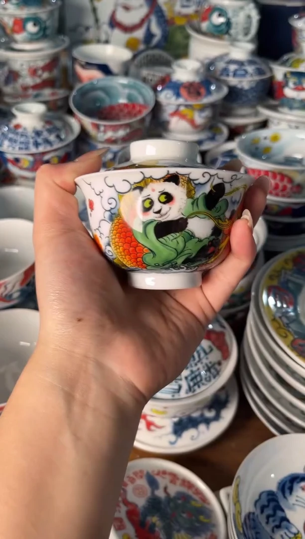 昨明熊猫盖碗（微瑕价格）