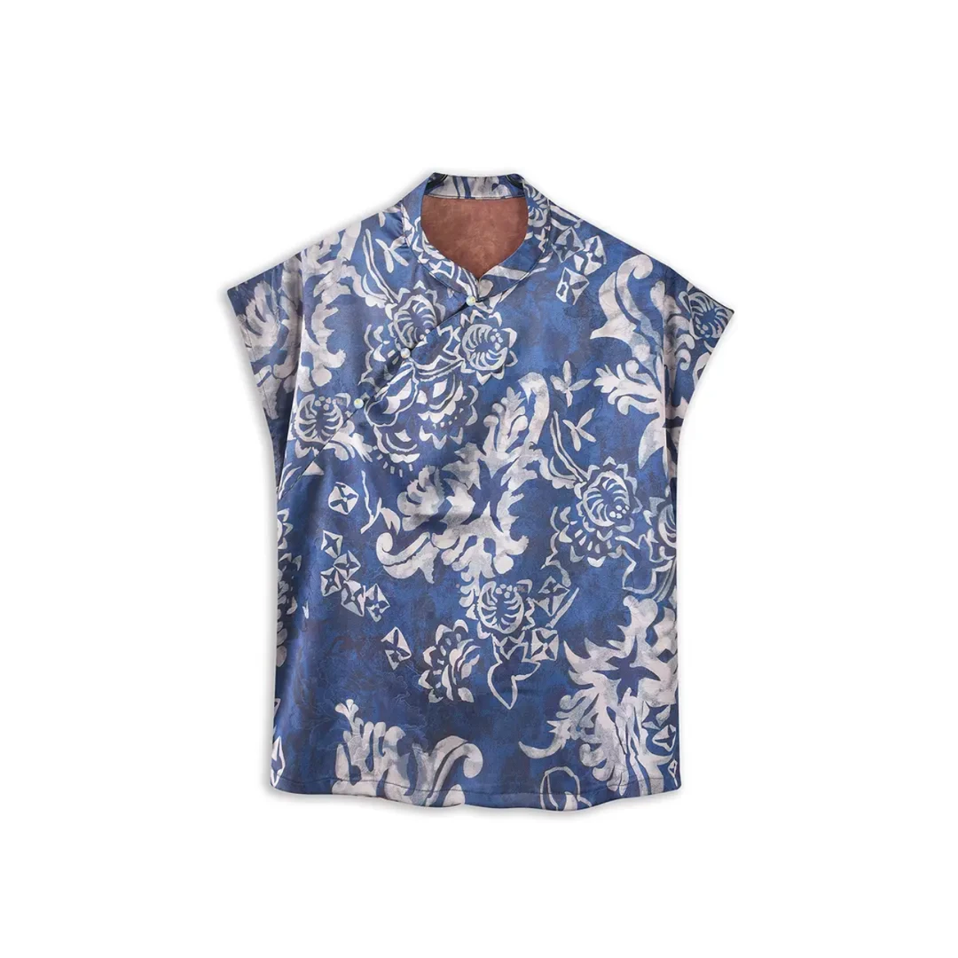 【青花瓷】新款短袖宽松型新中式立领T恤服装中式复古中国风上衣