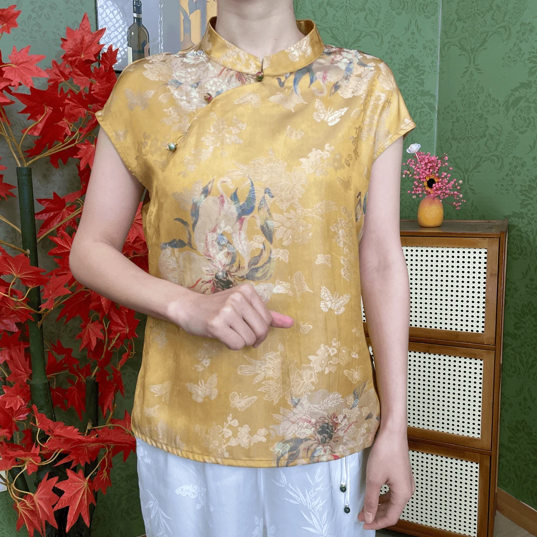 新中式国风短袖立领小衫女2025夏季新款复古中国风气质优雅小衫潮