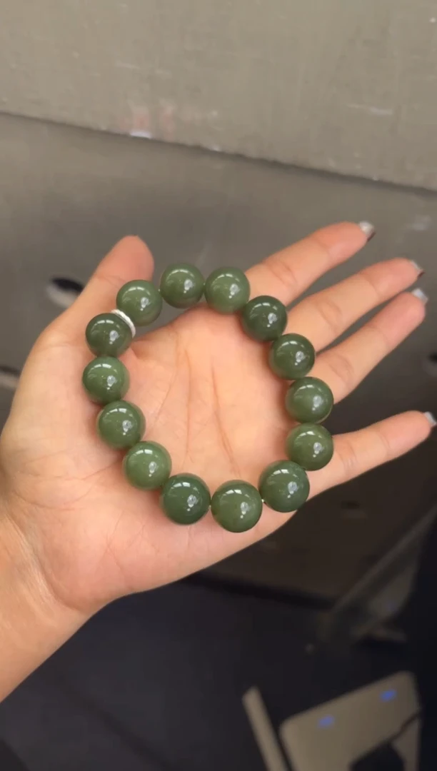 未镶嵌手串和田玉若羌糖青黄口微色差卡15手串