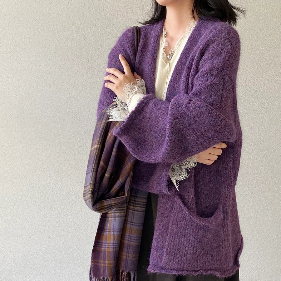 2025中长款宽松慵懒开衫外套女镂空显瘦设计感加厚针织外套