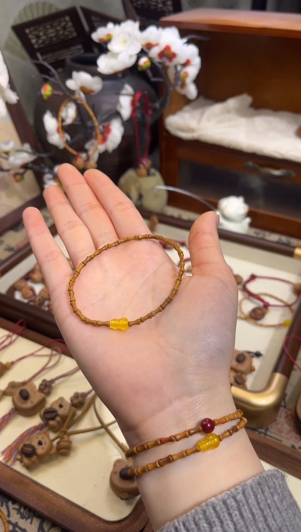 手串桃核【桃缘行】竹节「黄色葫芦」桃木桃核辟、挡、驱、护 备注手围