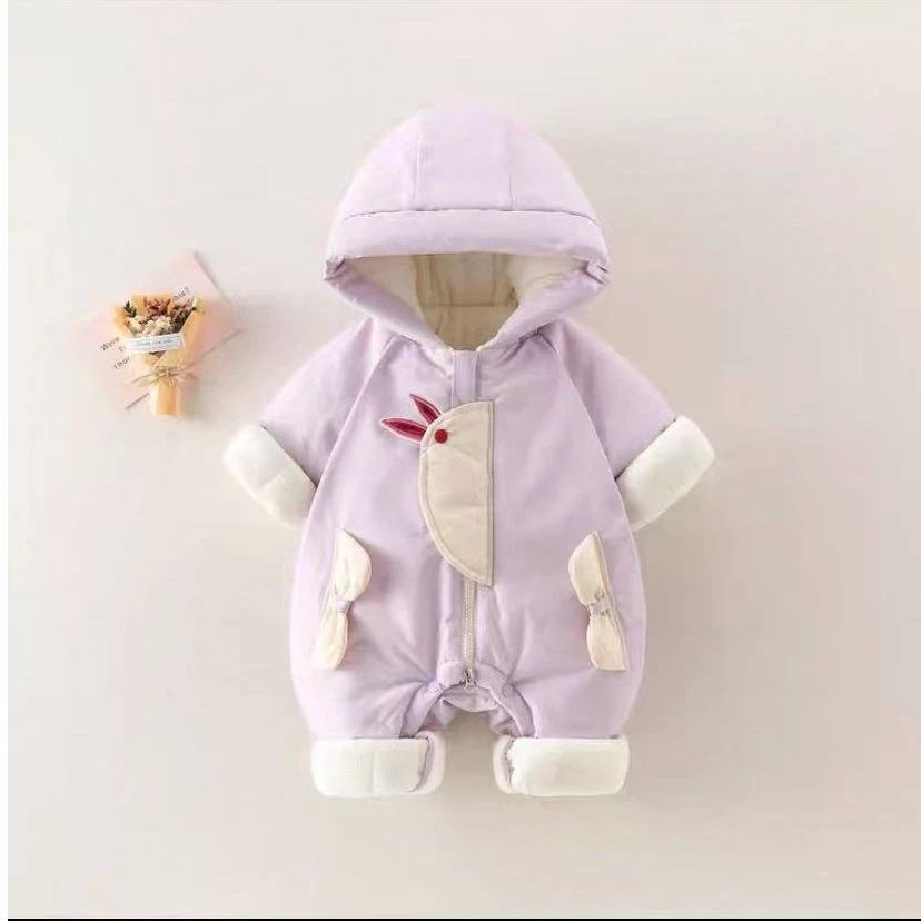 秋冬款三防面料外出服冲锋衣加绒紫色兔子儿童
