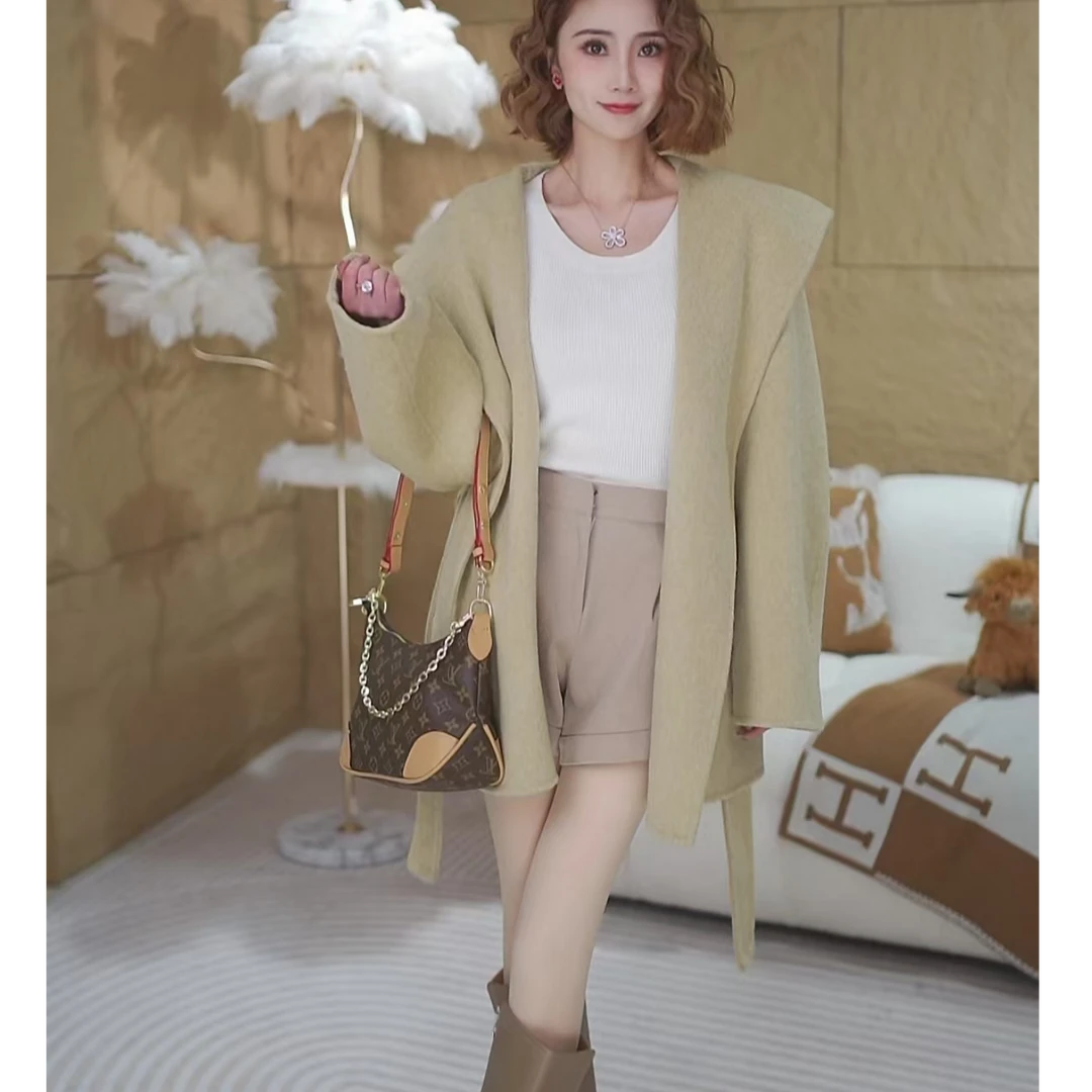 【刻遇】短款连帽气质百搭时尚双面羊毛大衣设计师外套F809