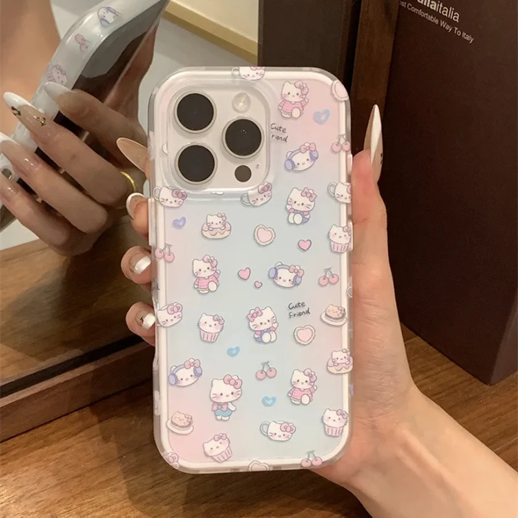 ins清透感爱心蝴蝶结耳机小猫适用iPhone16promax手机壳15pro可爱