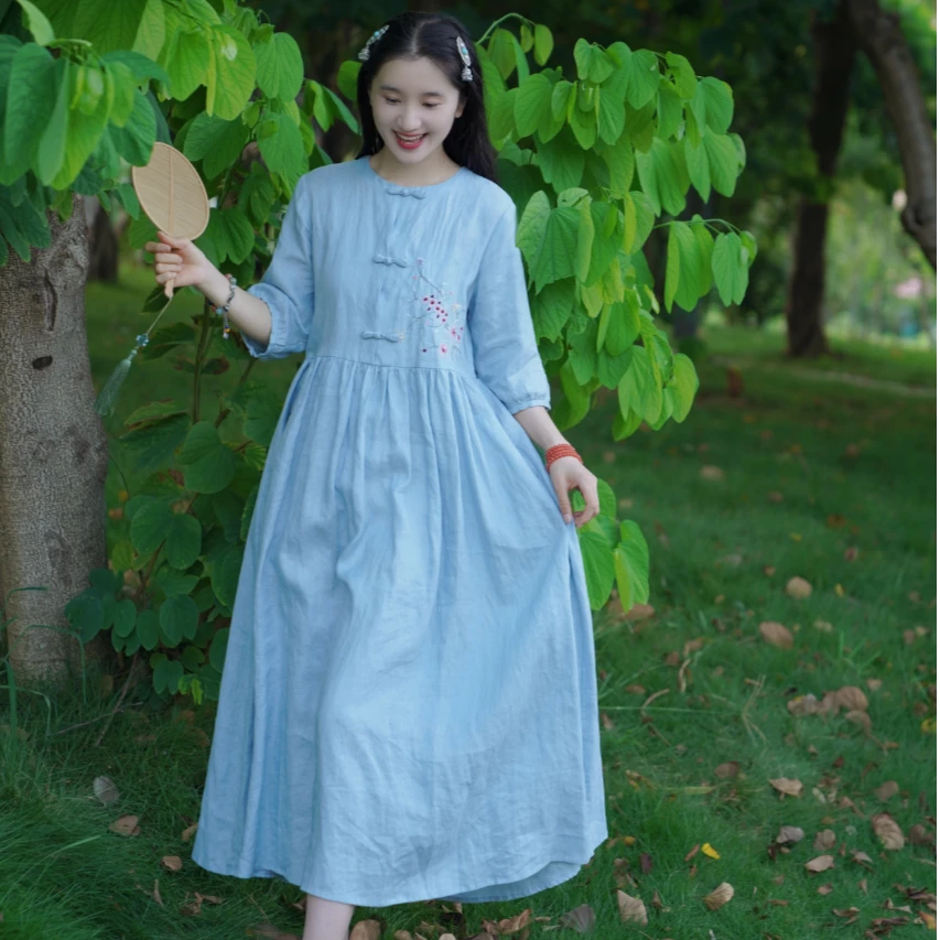 《雾中花》亚麻连衣裙/