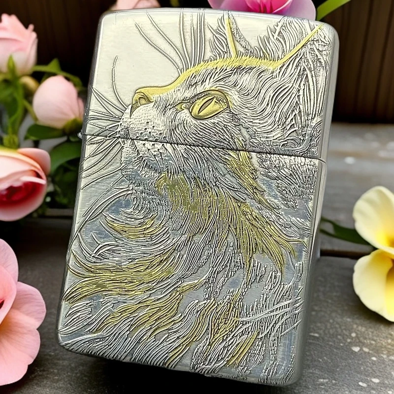 Zippo打火机正版YH仰望星空猫盔甲双色镀银鎏金睡猫 煤油防风DYJ1