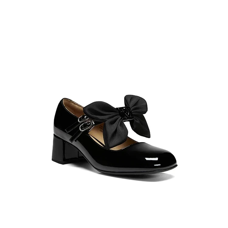 VME/舞魅蝴蝶结减龄一脚蹬玛丽珍浅口通勤中低粗跟女鞋VS22C8978