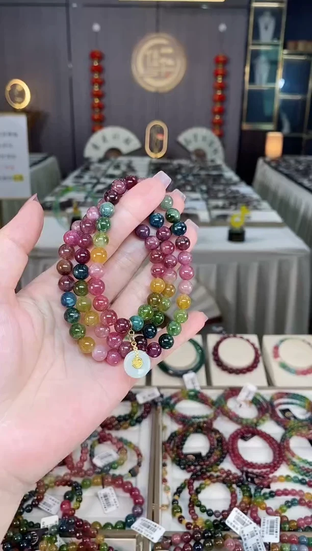 未镶嵌老矿色标彩虹三圈手串7mm+碧玺hon多样性发货一条