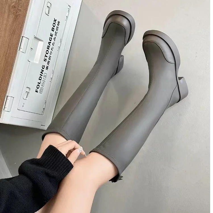 骑士靴秋冬季新款复古高级厚底增高长靴长筒靴高筒靴2571