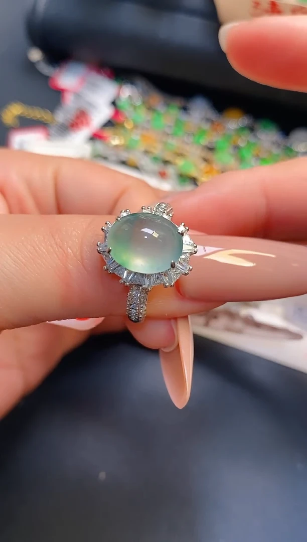 银S925镶嵌戒指翡翠橘*?天然