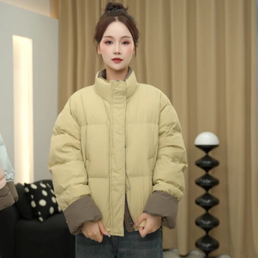 6607现货拼色面包休闲时尚百搭短款保暖羽绒服外套