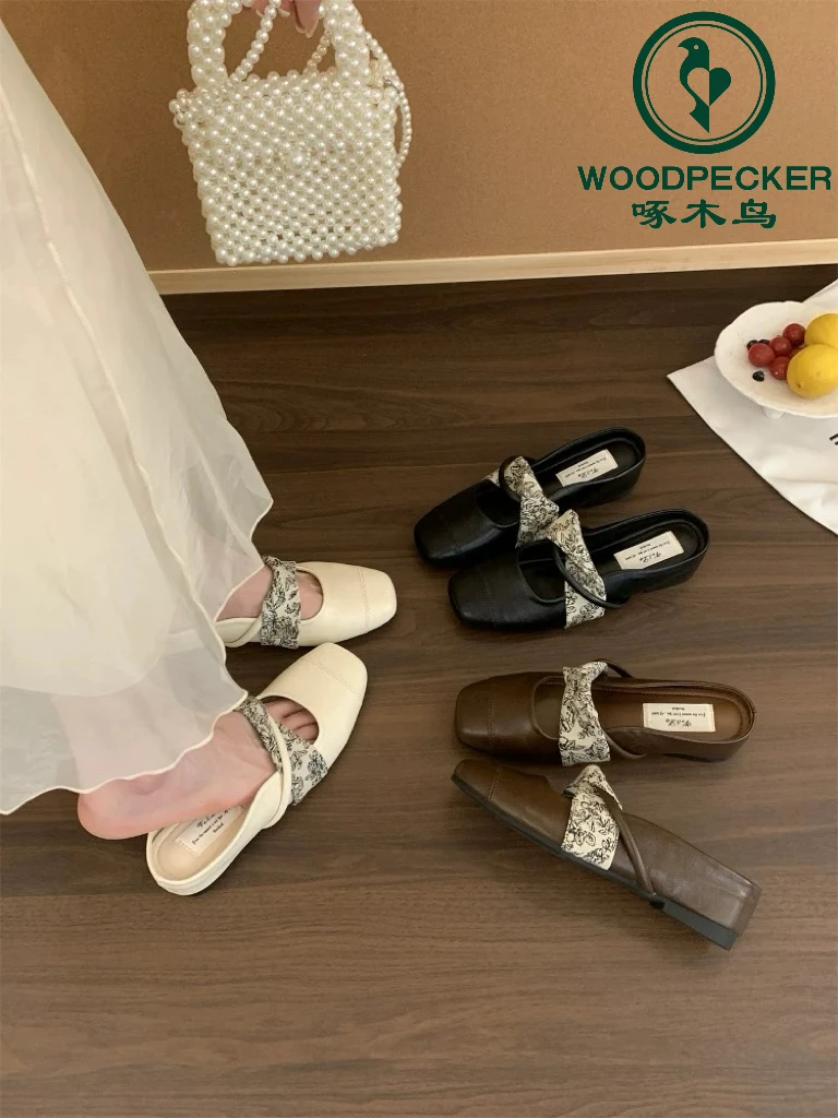 啄木鸟内增高包头半拖鞋女新款夏新款法式仙女厚底玛丽珍坡跟单鞋