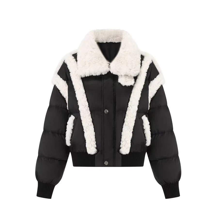 【南瓜定制】GIDMiss毛绒拼接短款鸭绒羽绒服外套30500