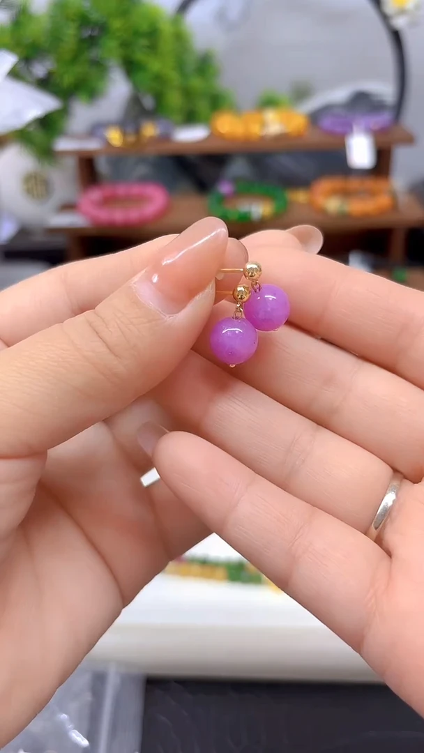 14K金镶嵌翡翠耳饰E556