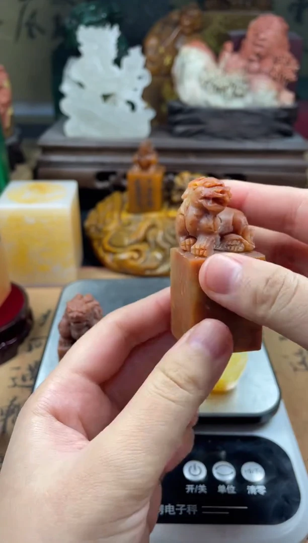 寿山石印石红石貔貅章料