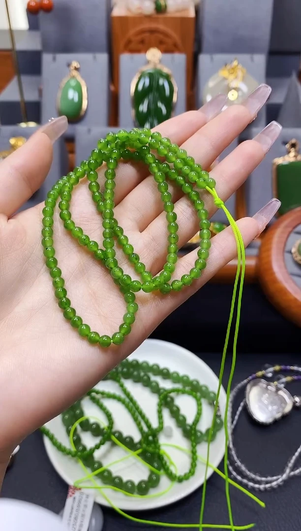 和田玉未镶嵌颈饰碧玉小米链长链