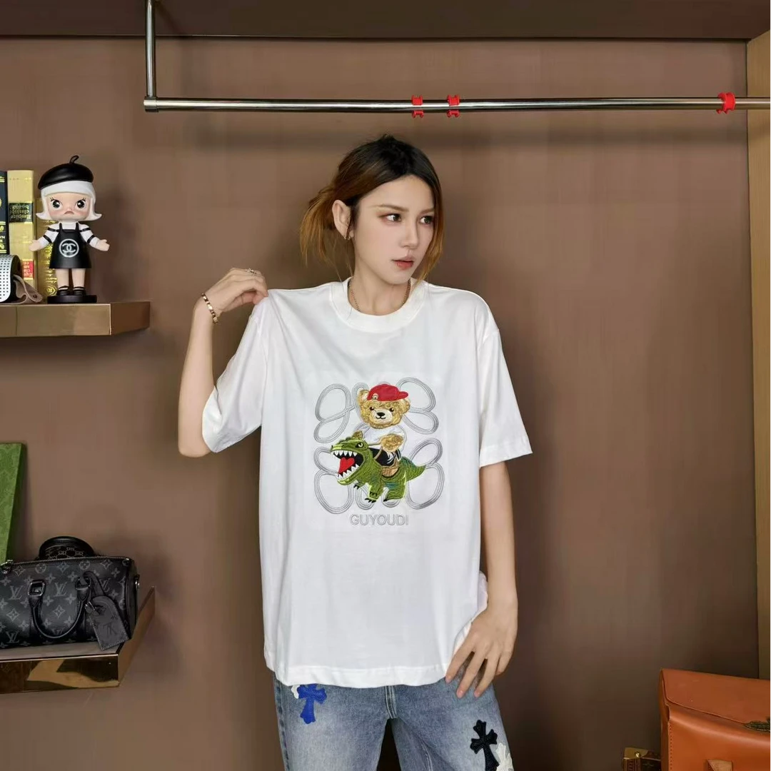 【冰冰专属】重工刺绣字母圆领打底衫T宽松休闲短袖【7786】